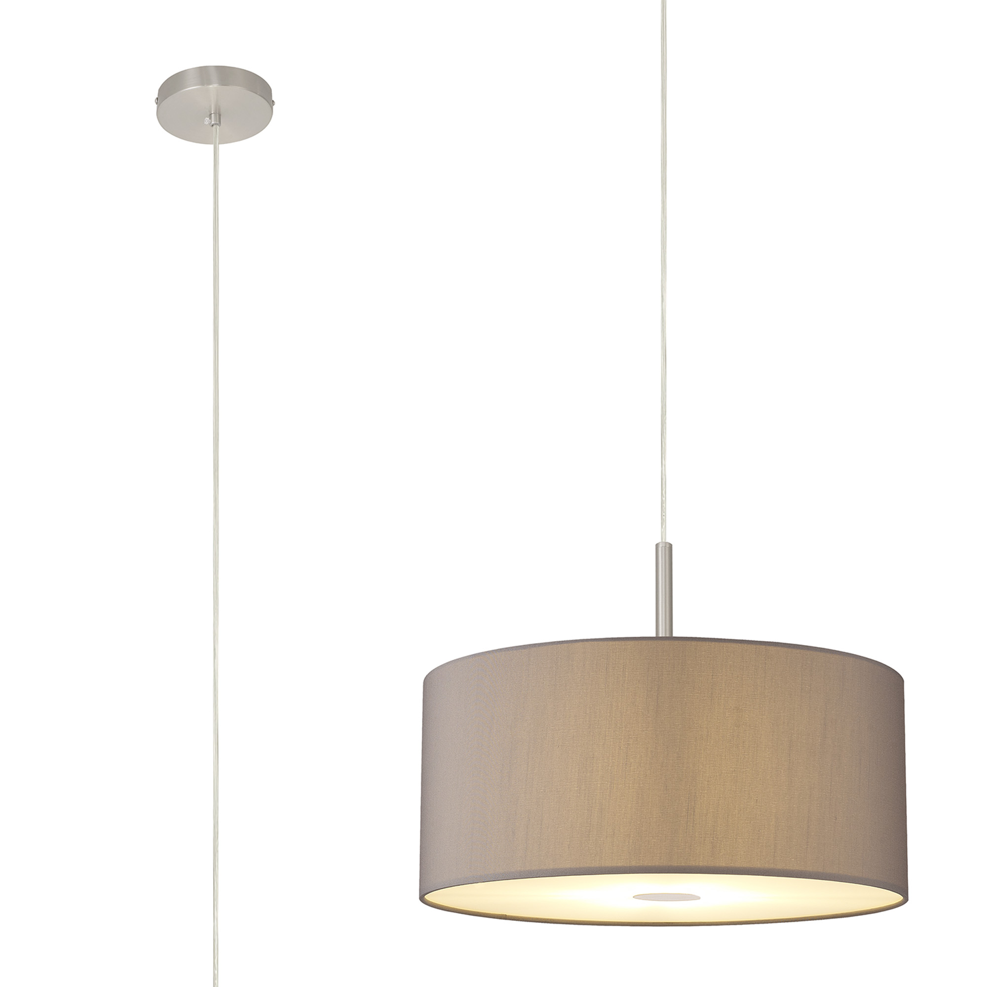 Baymont 40cm Pendant 1 Light Satin Nickel, GreyWhite Laminate, Frosted Diffuser